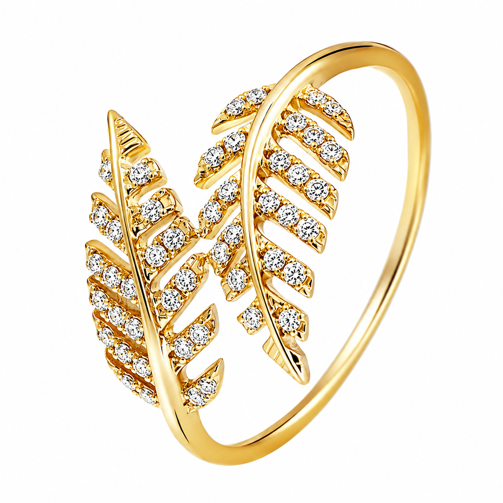 Anillo de oro amarillo 18k con diamantes diseño de hojas