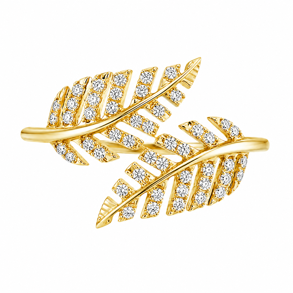 Anillo de oro amarillo 18k con diamantes diseño de hojas