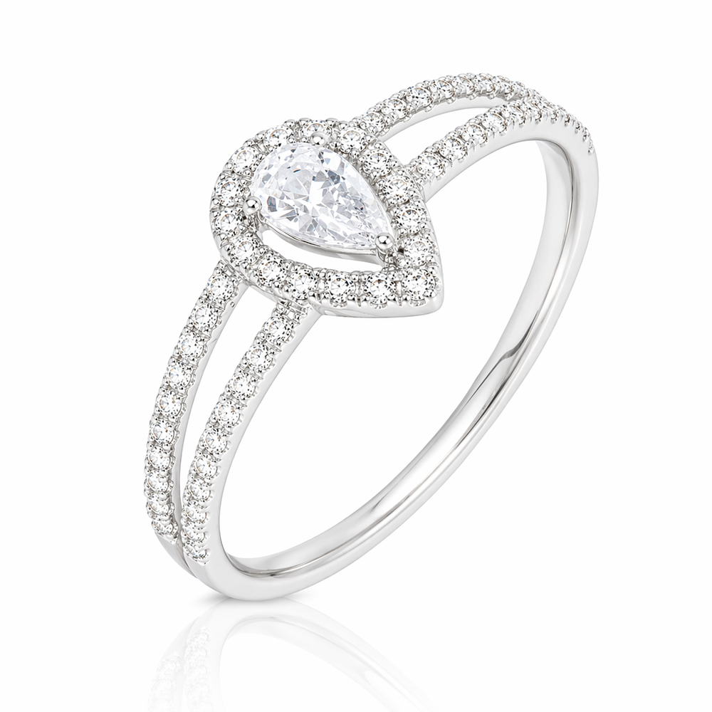 Anillo de diamante pera en oro blanco 