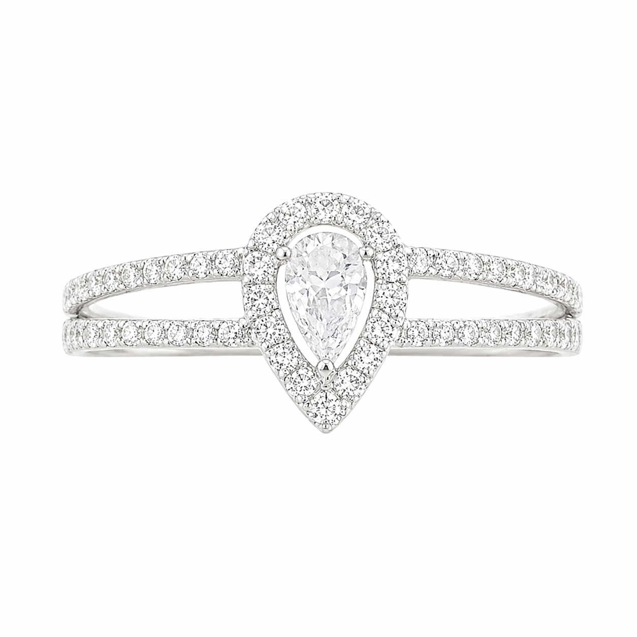 Anillo de diamante pera en oro blanco 