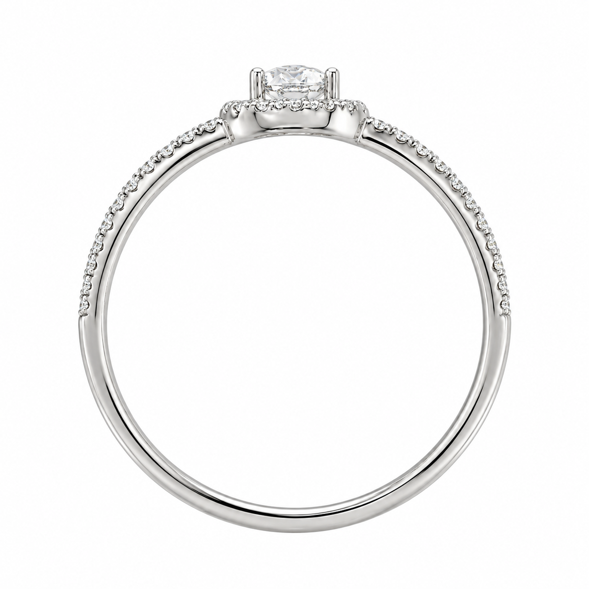 Anillo de compromiso con diamante en forma de pera en oro blanco 18k. 