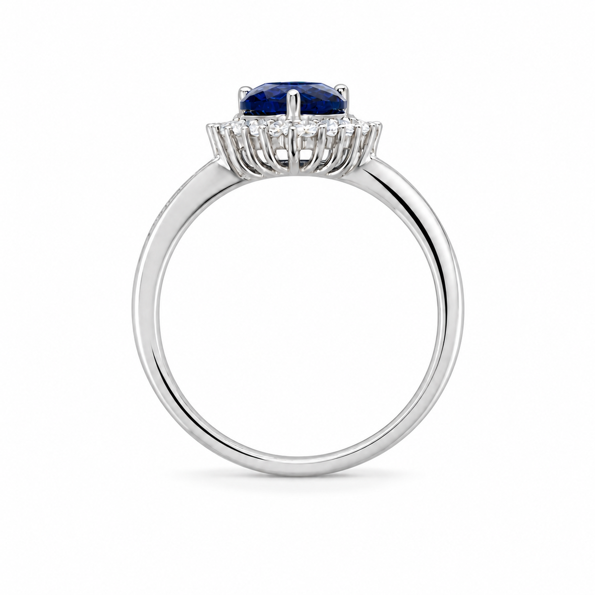 Anillo de oro blanco 18k con zafiro y diamantes creados en laboratorio 