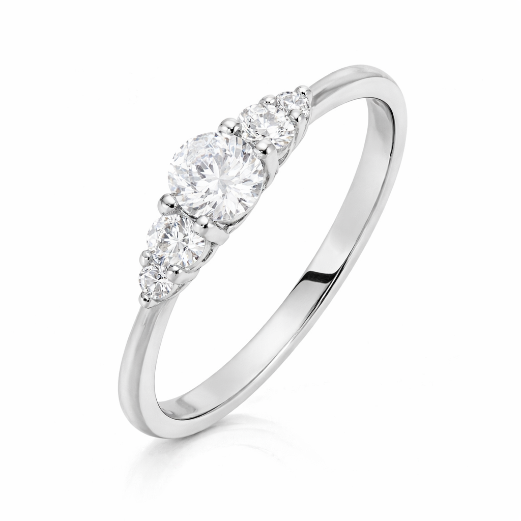 Anillo de compromiso de oro balnco 18k con 5 diamantes 