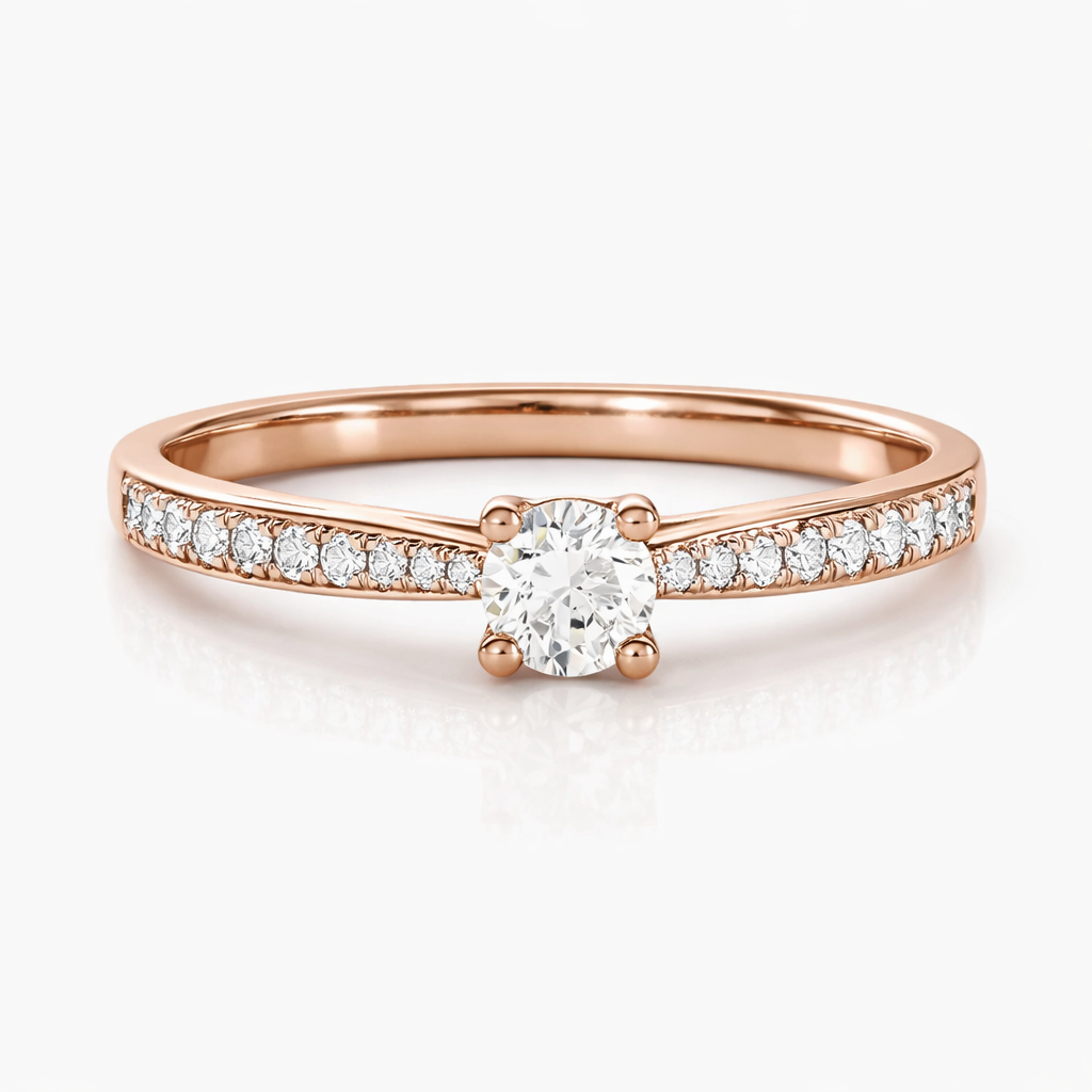 Anillo de compromiso de oro rosado con diamantes 