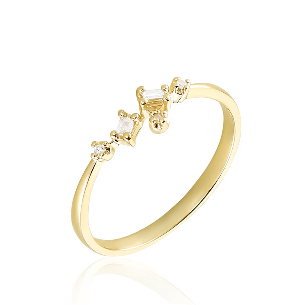 Anillo de Oro Amarillo 18k con Diamantes Redondos y Rectangulares