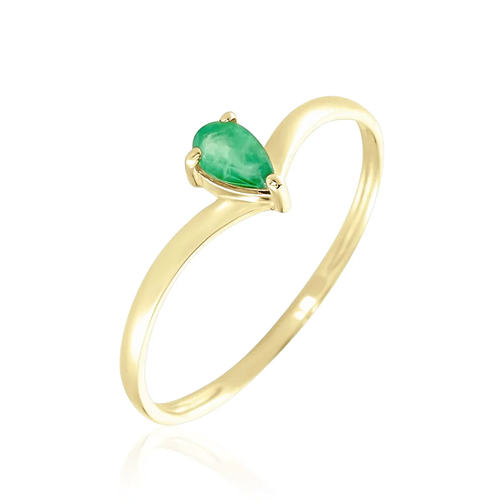 Anillo de Oro Amarillo 18K con Esmeralda en Forma de Pera – Guatape