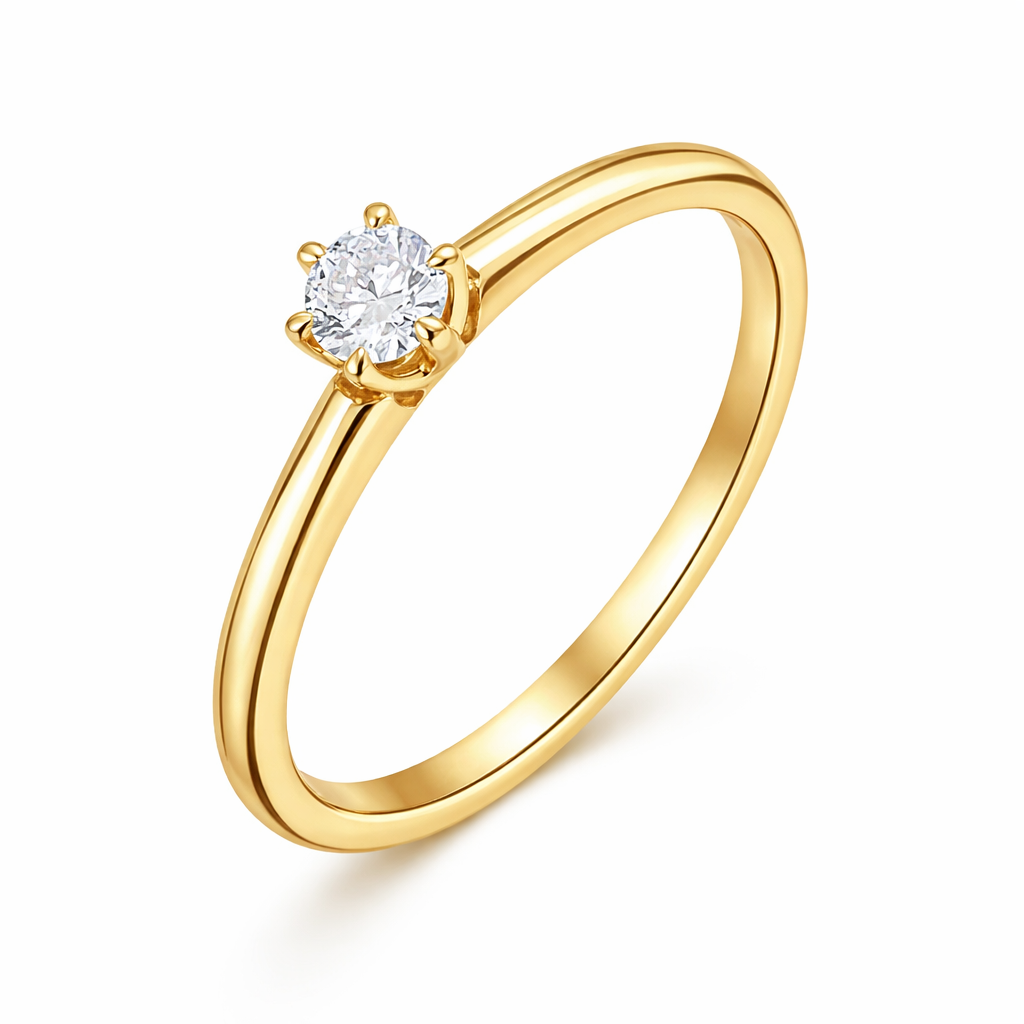 Anillo de compromiso en oro amarillo con diamante natural 