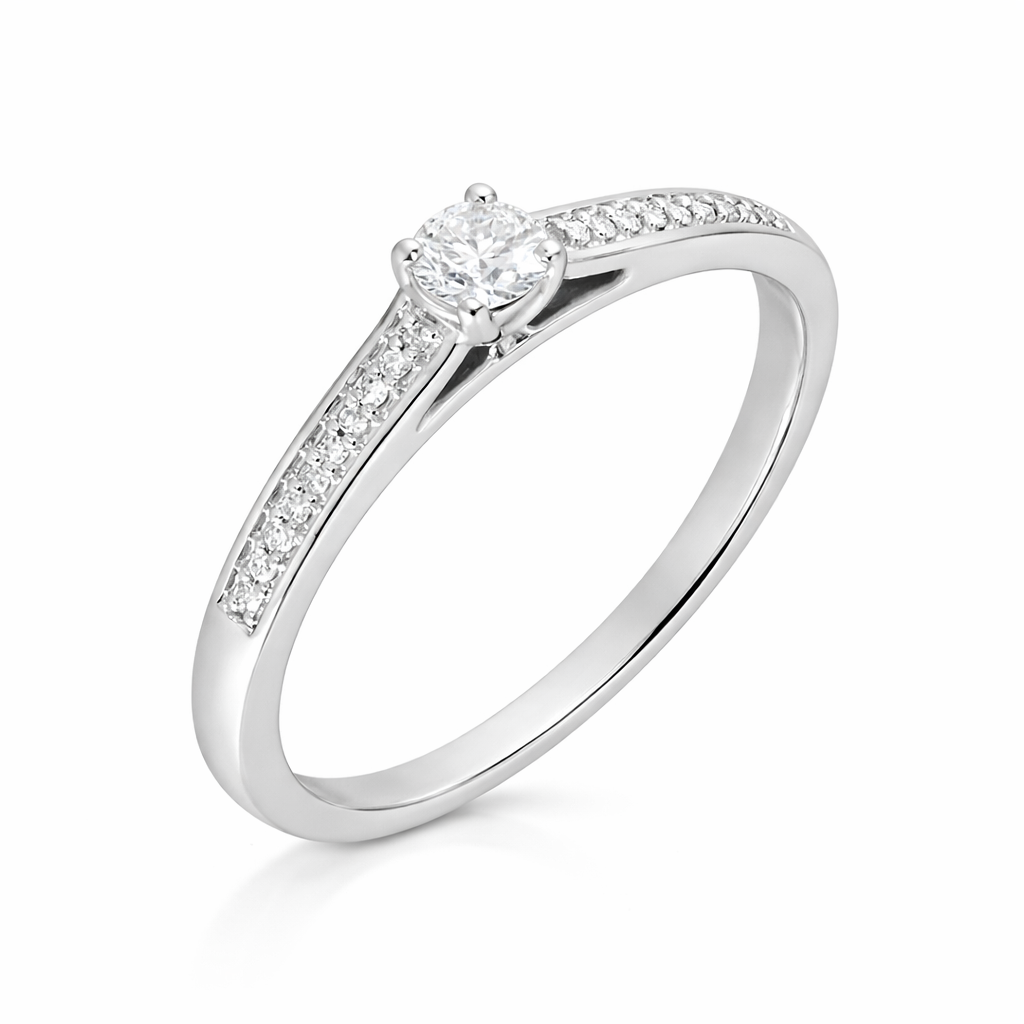 Anillo de compromiso en oro blanco de 18 quilates con diamantes 