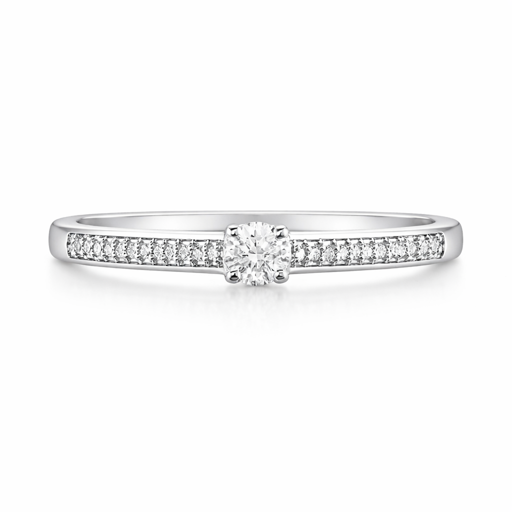 Anillo de compromiso en oro blanco de 18 quilates con diamantes 