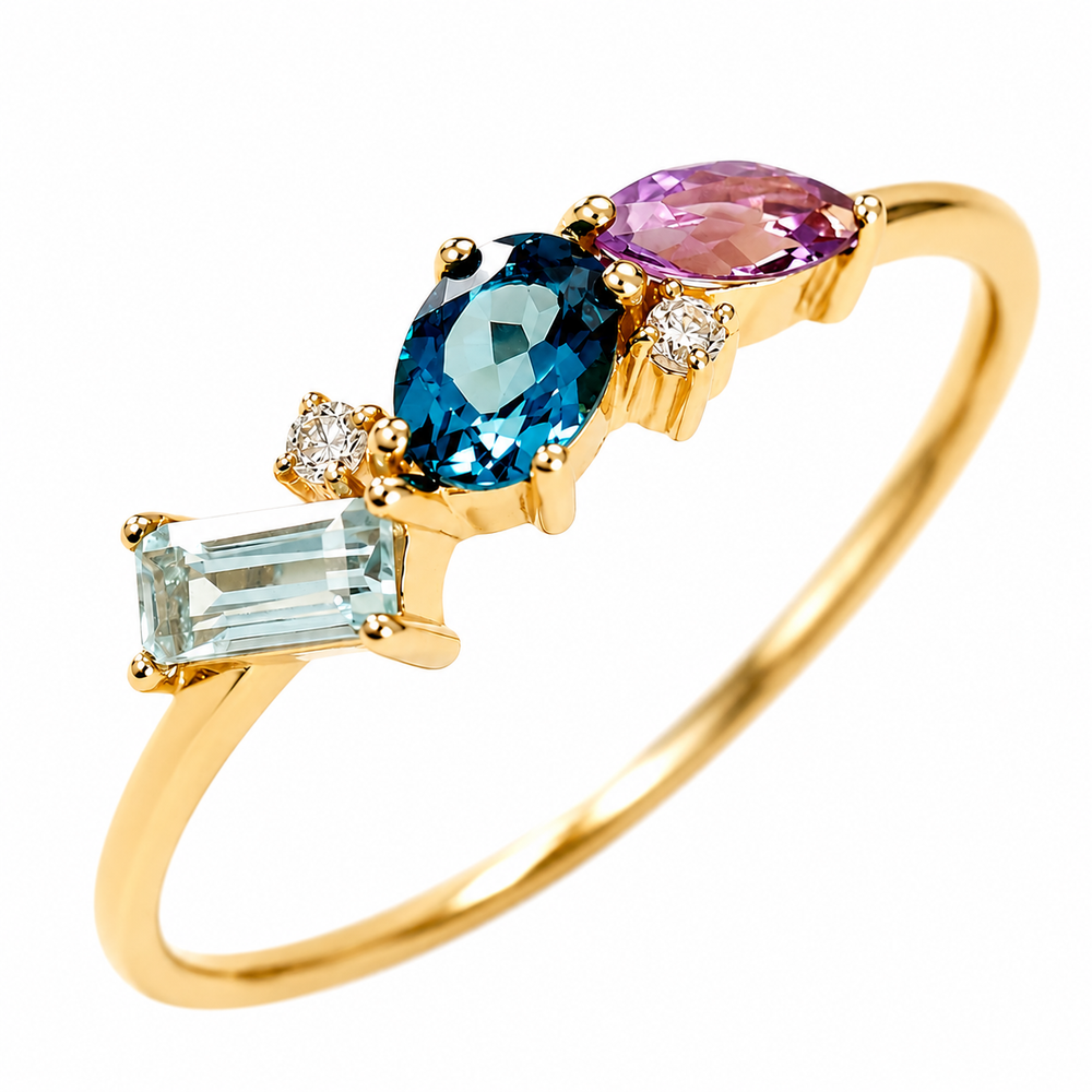 Anillo Churumbela en Oro 18K con Amatista, Aguamarina, Topacio y Diamantes - Milwaukee