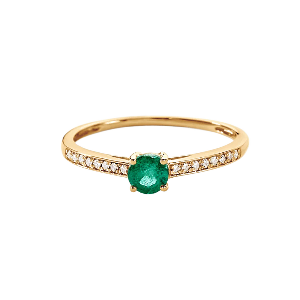 Anillo Mitu de Oro Amarillo 18K con Esmeralda Redonda y Diamantes - Mitu