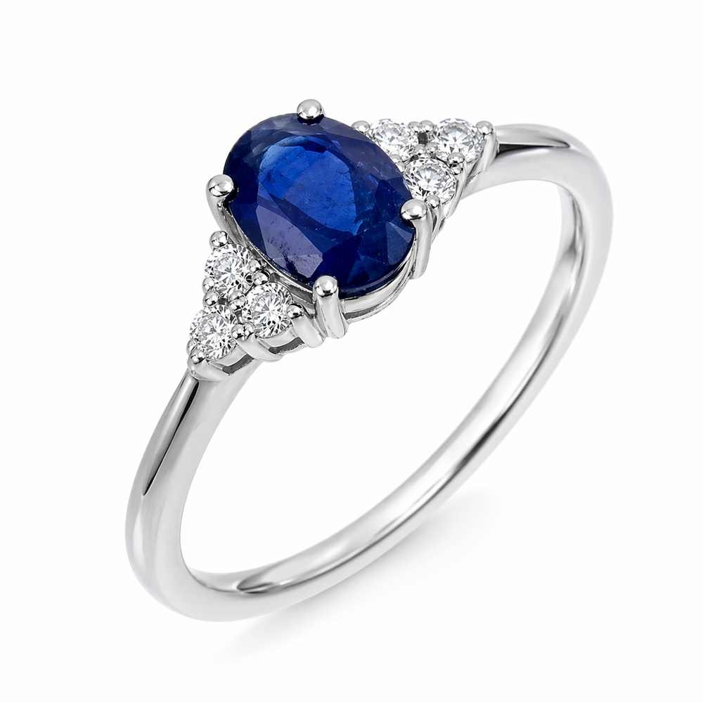 Anillo de zafiro natural con diamantes 