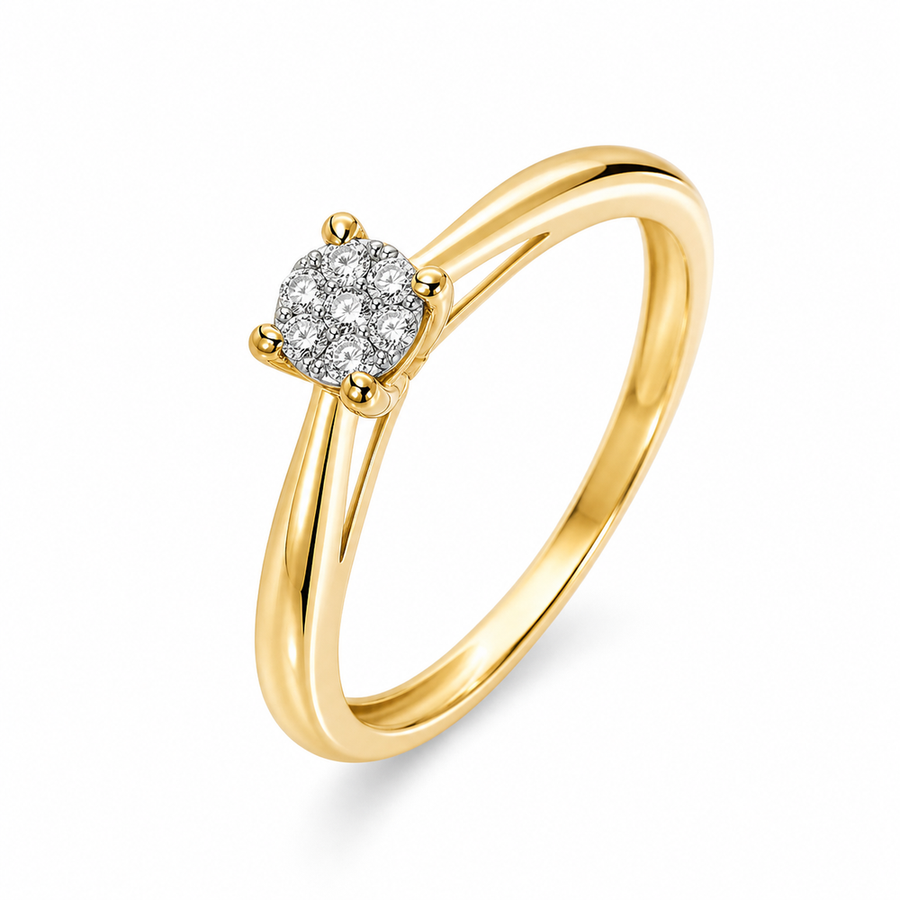 Anillo de compromiso en oro amarillo con diamantes 