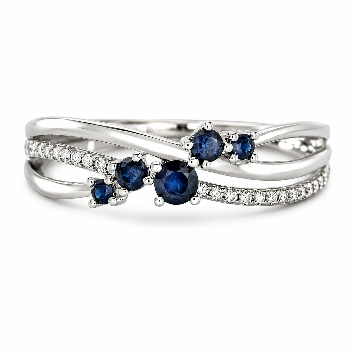 Anillo con zafiros azules y diamantes en oro blanco - Richmond