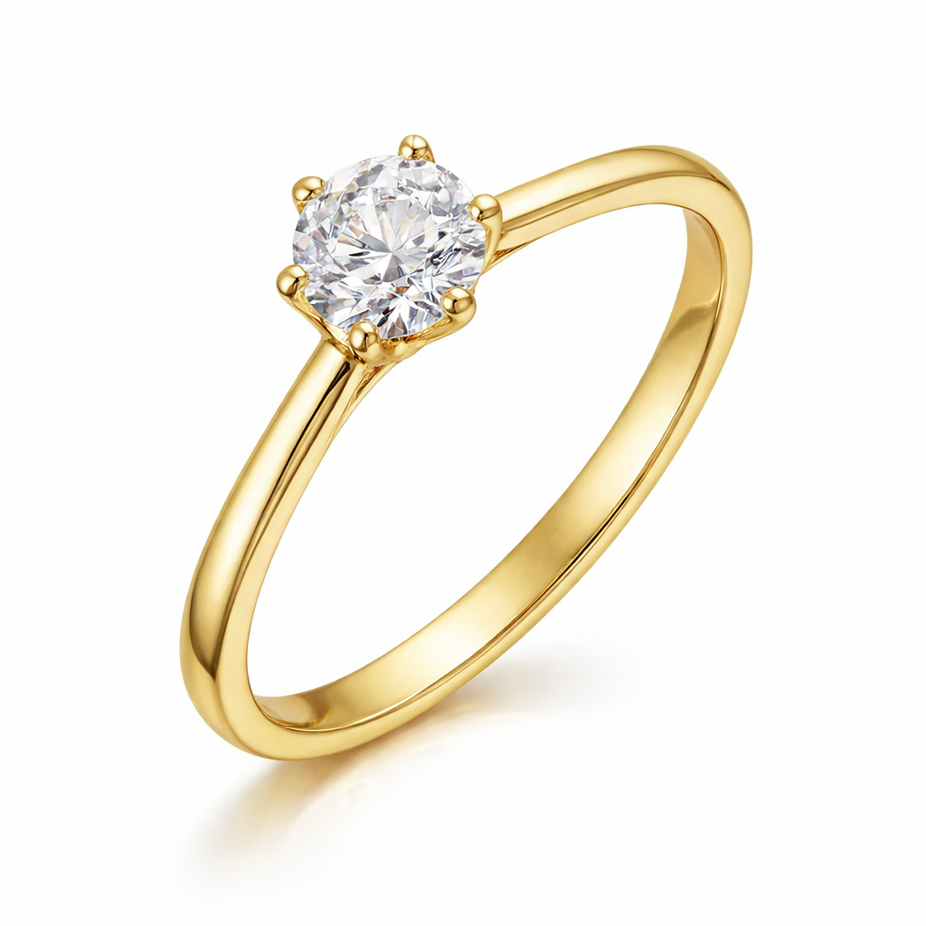 Anillo de compromiso de oro amarillo 18k con diamante natural