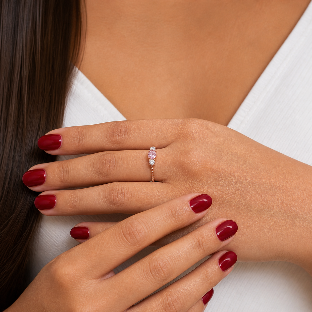 Anillo de compromiso de oro rosado con diamante 