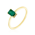 Anillo Solitario de Oro Amarillo 18K con Esmeralda Rectangular