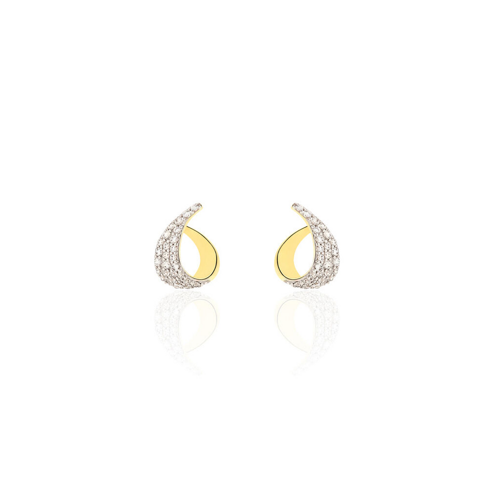 Aretes de Oro Amarillo con Diamantes en Pavé Francés y Diseño Entrelazado

