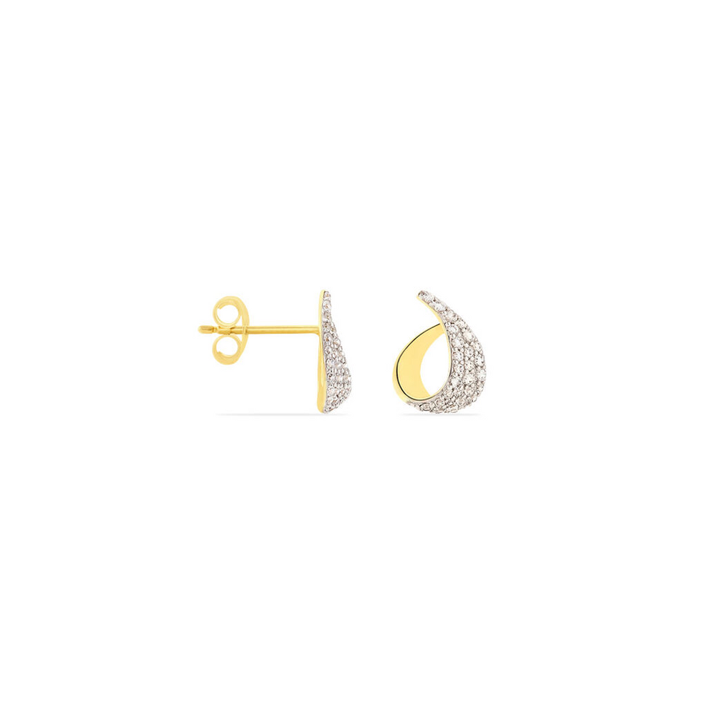 Aretes de Oro Amarillo con Diamantes en Pavé Francés y Diseño Entrelazado

