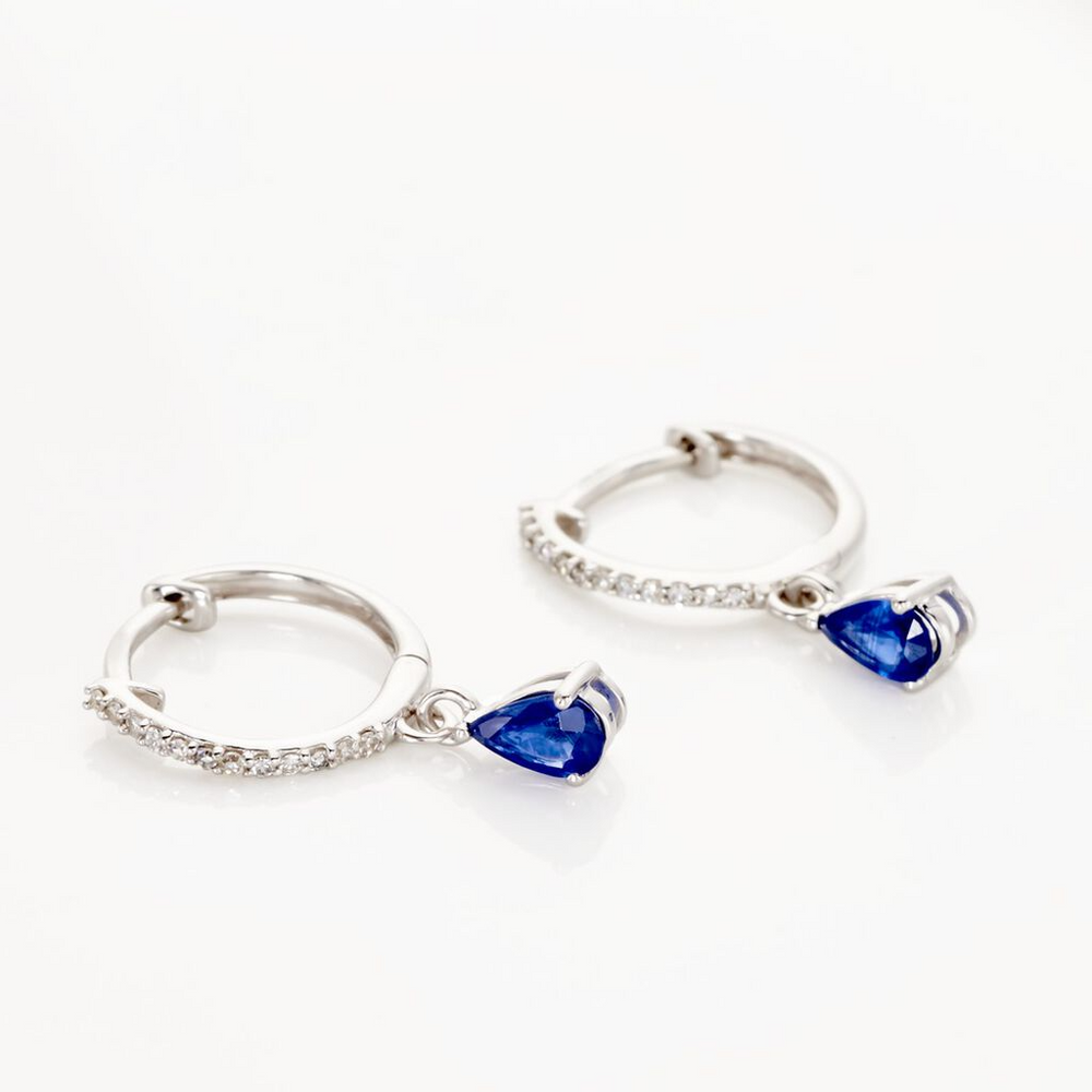 Aretes de zafiro en oro blanco con diamantes naturales estilo candonga - San Antonio