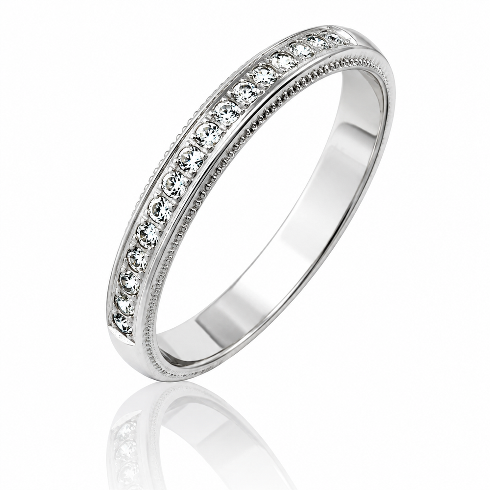 Argolla de matrimonio para mujer en oro blanco con diamantes 