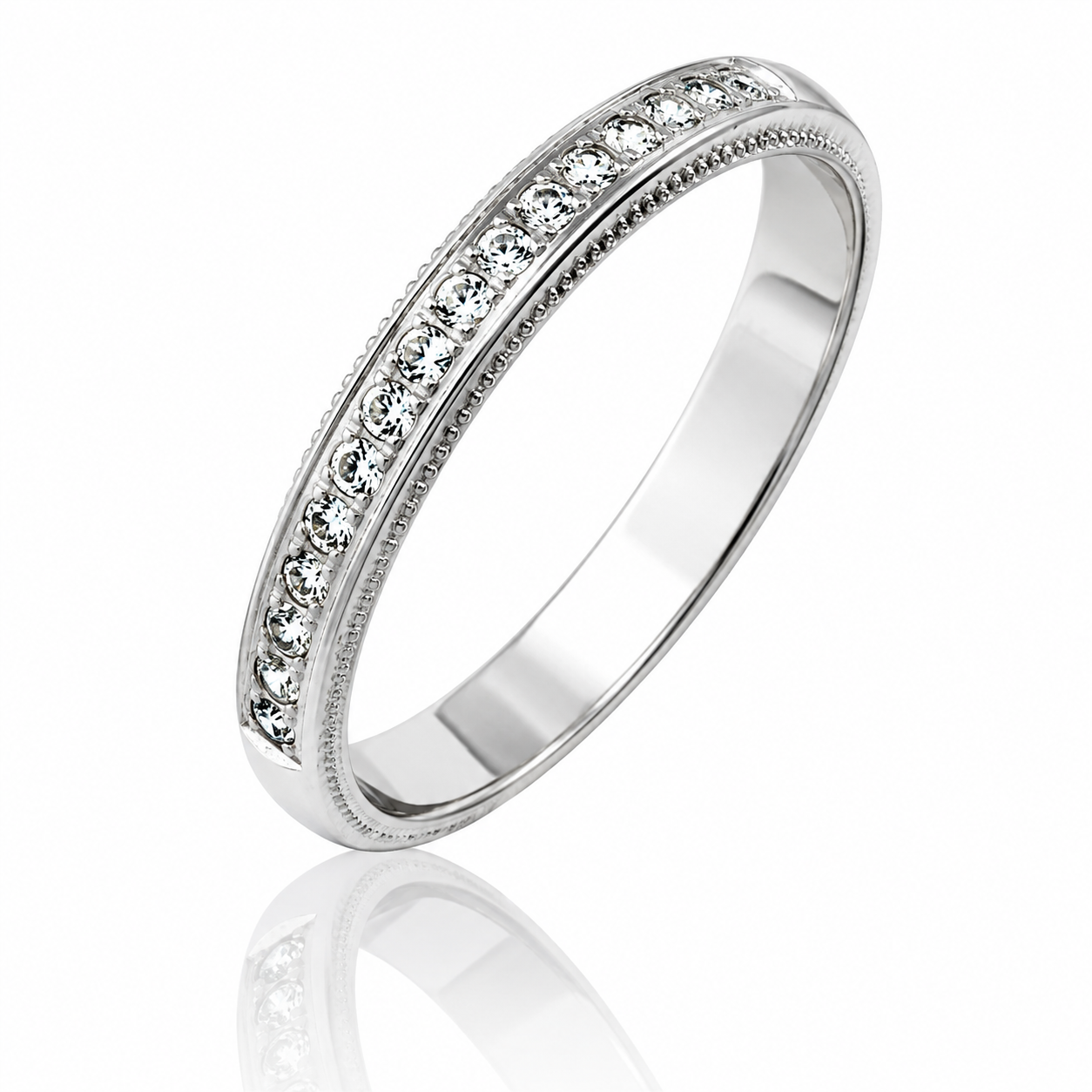 Argolla de matrimonio para mujer en oro blanco con diamantes 