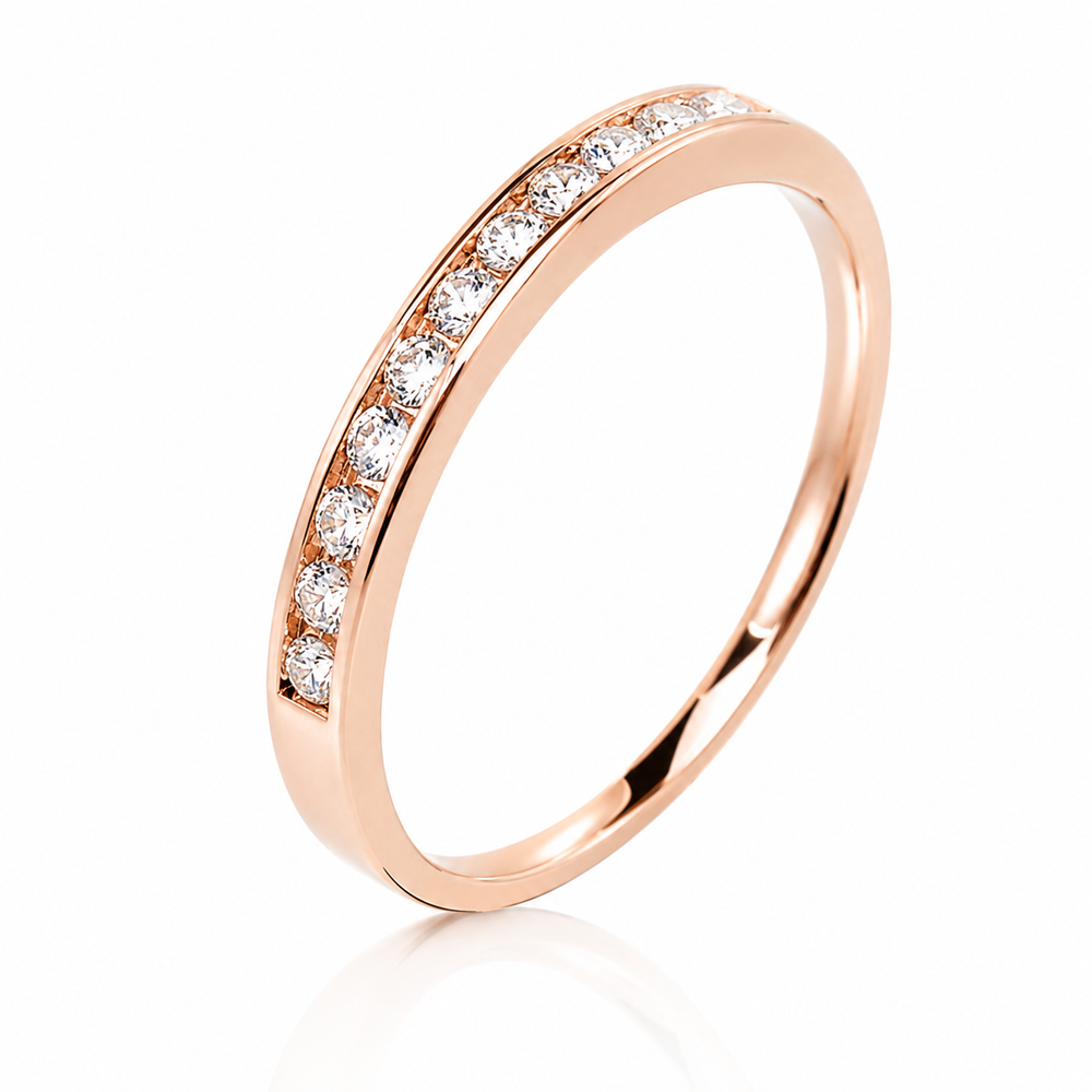 Argolla de matrimonio de oro rosado con diamantes 