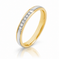 Argolla de matrimonio de dos oros blanco y amarillo con diamantes 
