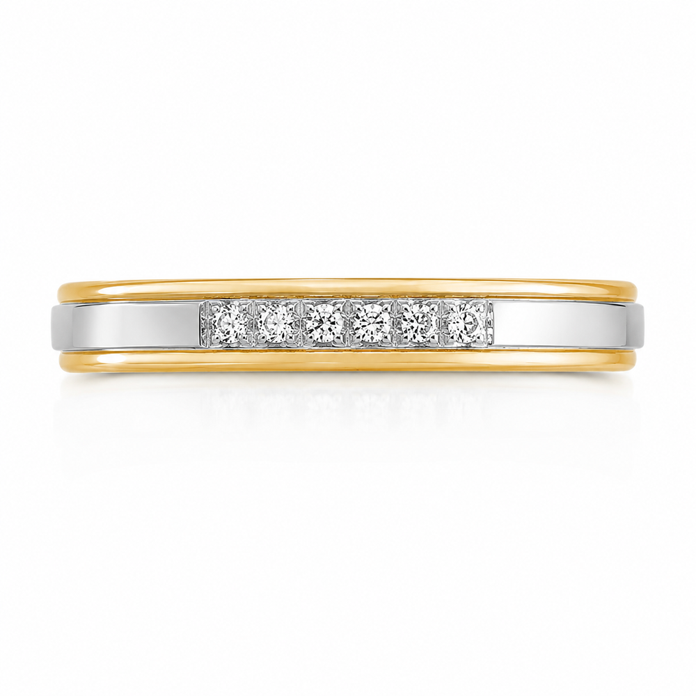 Argolla de matrimonio de dos oros blanco y amarillo con diamantes 