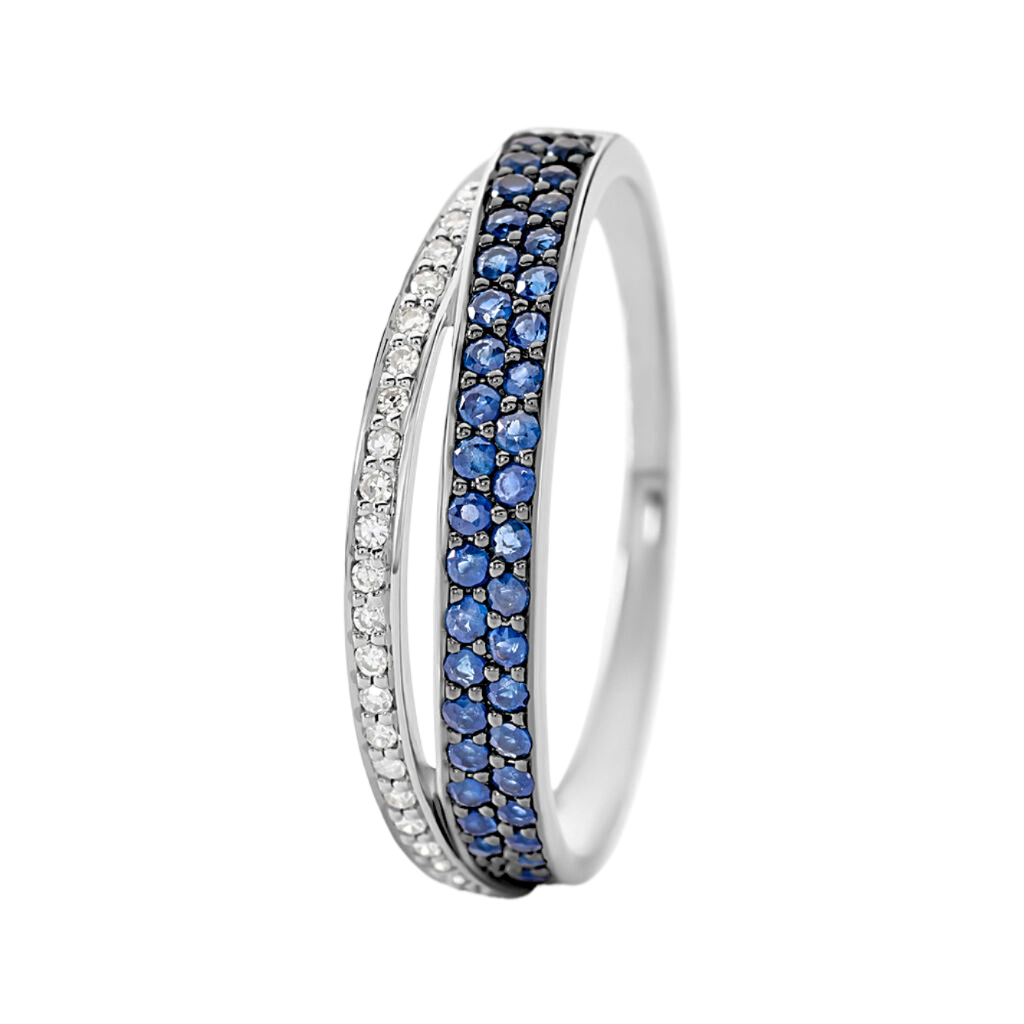 Anillo de oro blanco con zafiros y diamantes - Selma