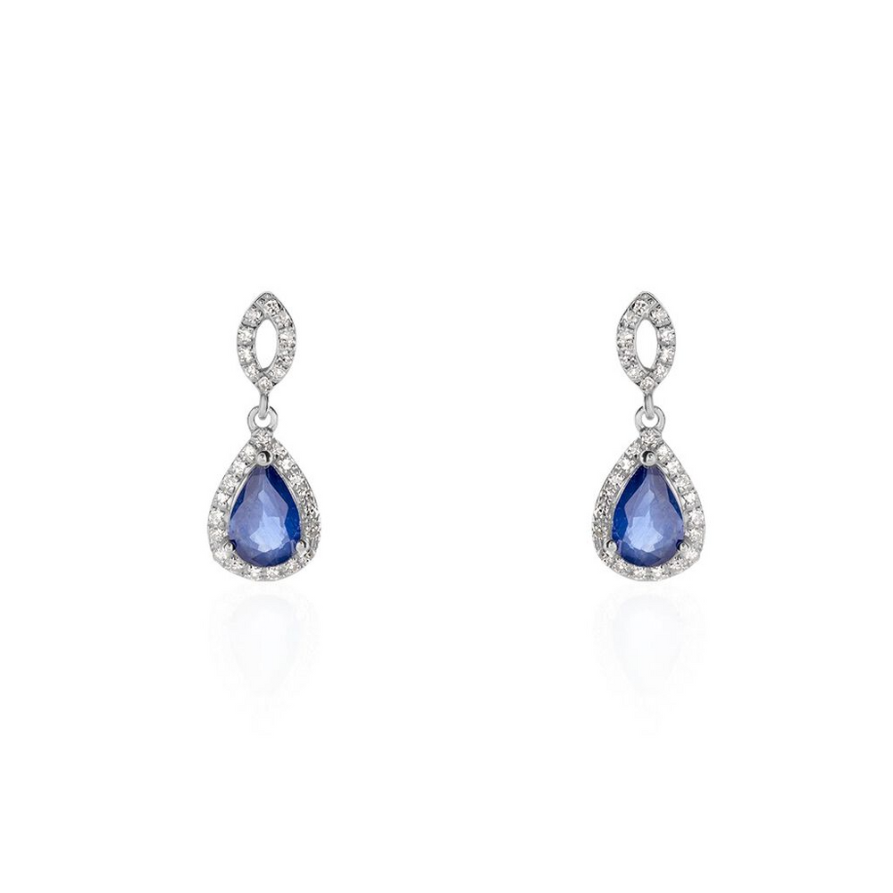 Aretes Ava - Joyería de Lujo con Zafiro Azul de Corte Pera y Diamantes