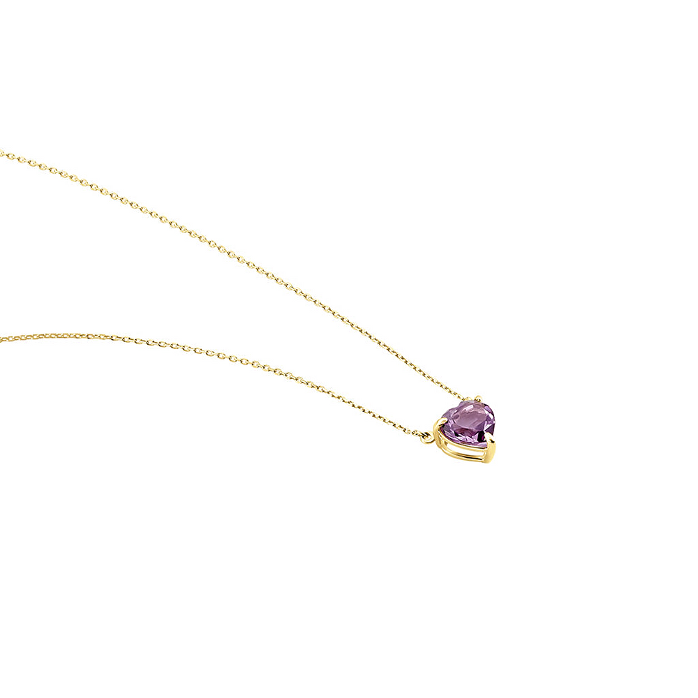 Collar en oro amarillo 18k con amatista natural en forma de corazón morado