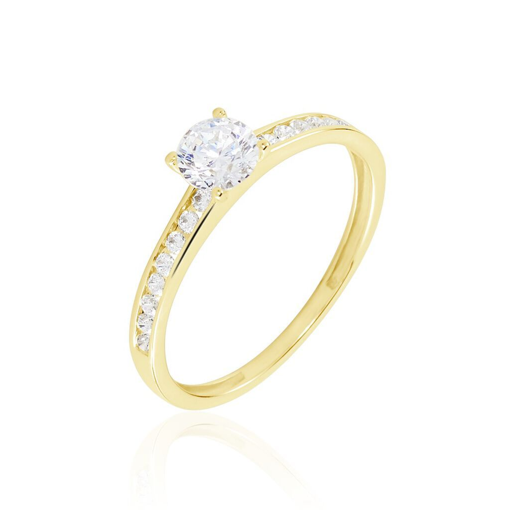 Anillo de Compromiso en Oro Amarillo con Hilera de Diamantes