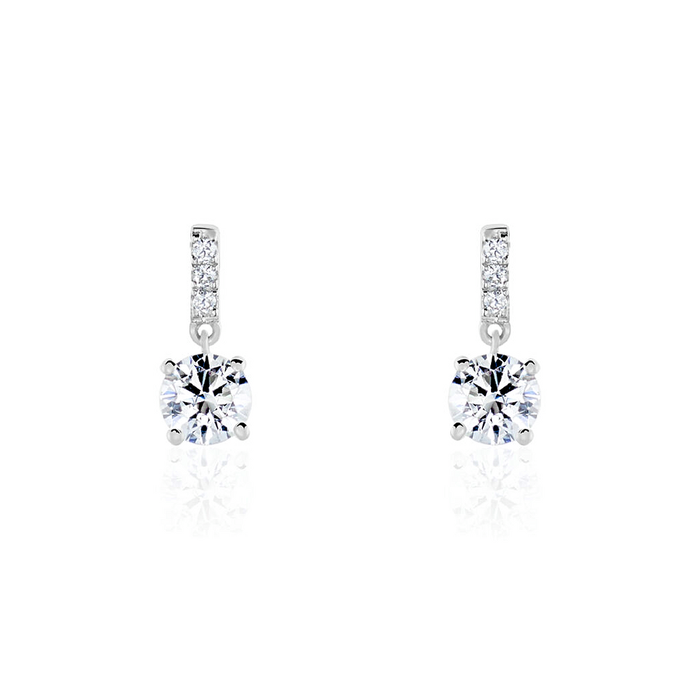 Aretes de Oro Blanco Osaka con Diamantes Colgantes

