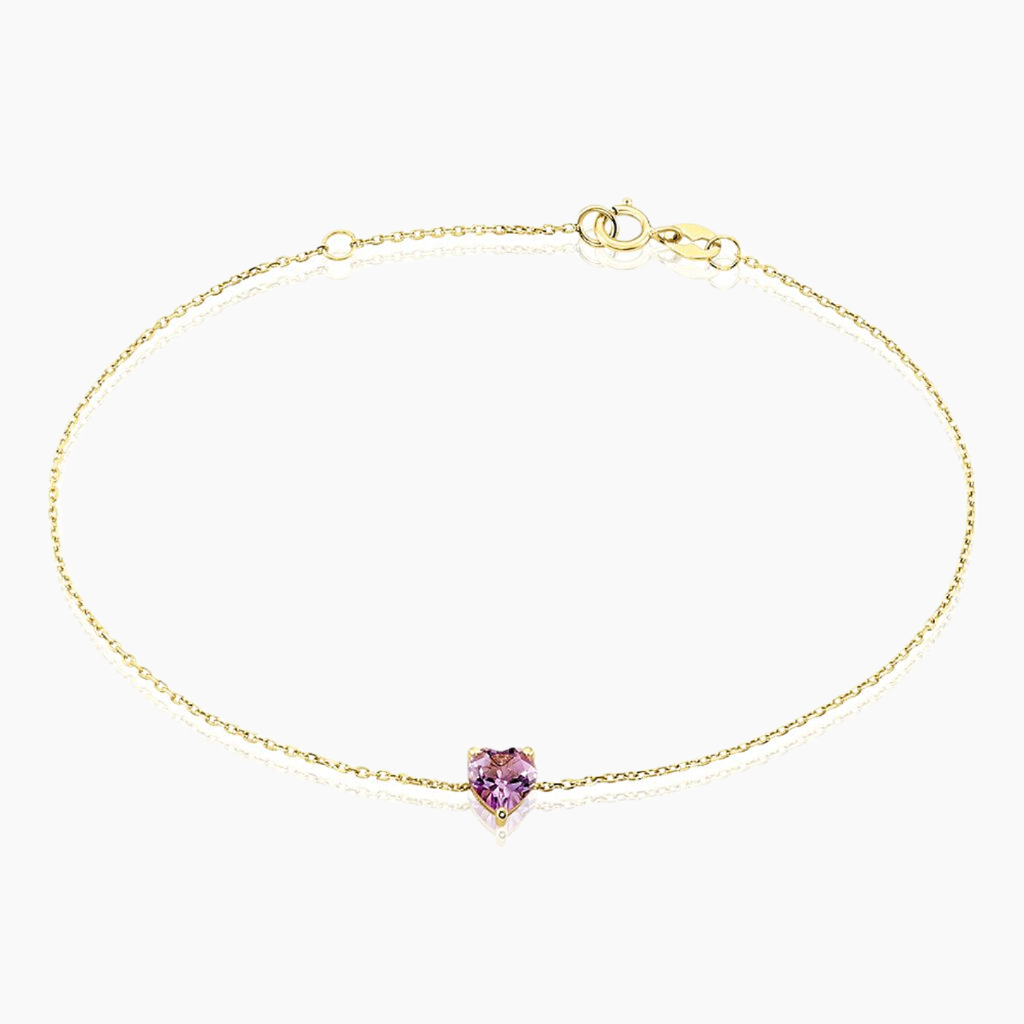 Pulsera de oro amarillo y amatista en forma de corazón - Finlandia