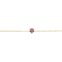 Pulsera en oro amarillo 18k con amatista natural en forma de corazón morado