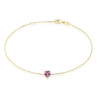 Pulsera en oro amarillo 18k con amatista natural en forma de corazón morado