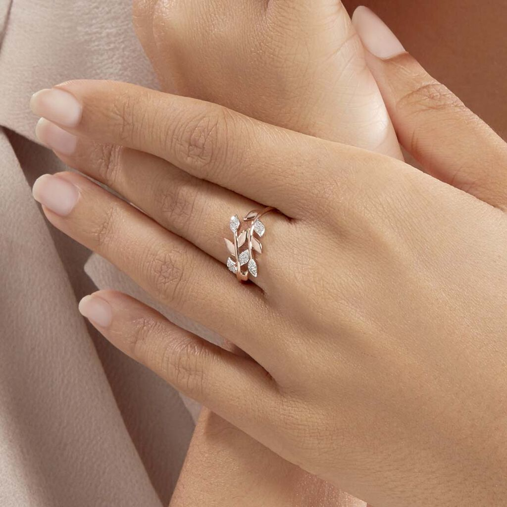 Matrimonio Oro Anillo De Oro Rosa Con Diamantes Anillo De Hojas De