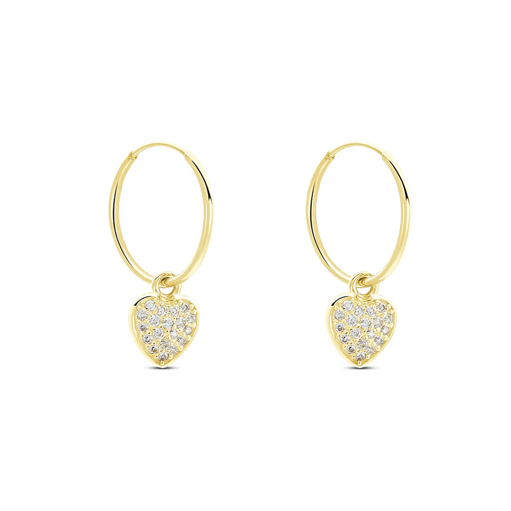 Aretes de Oro Amarillo con Corazón Colgante y Diamantes Blancos

