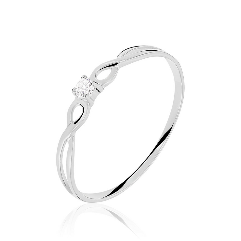 Anillo San José Trenzado de Oro Blanco con Diamante
