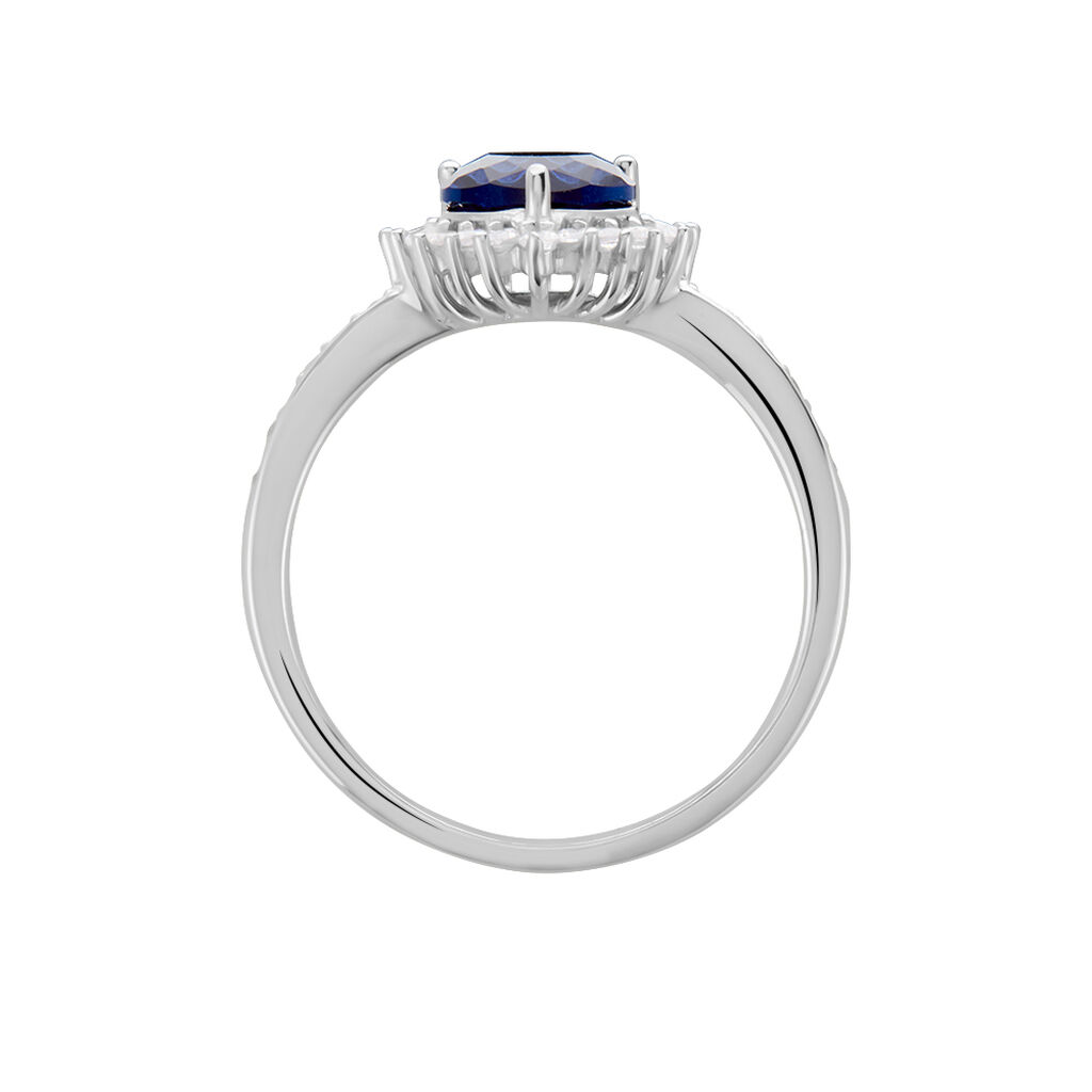 Anillo de Zafiro Azul en Corazón Rodeado de Diamantes en Oro Blanco

